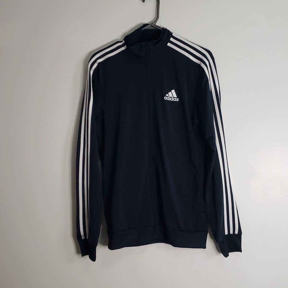 Adidas NWT blue zip up with white stripes S 18"
